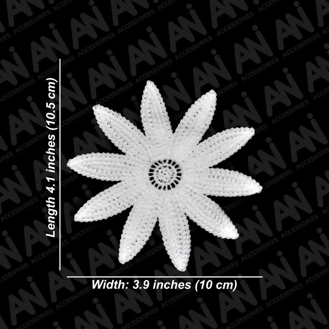ANI Accessories sunflower patch size chart: length 4.1 inches (10.5 cm), width 3.9 inches (10 cm) 