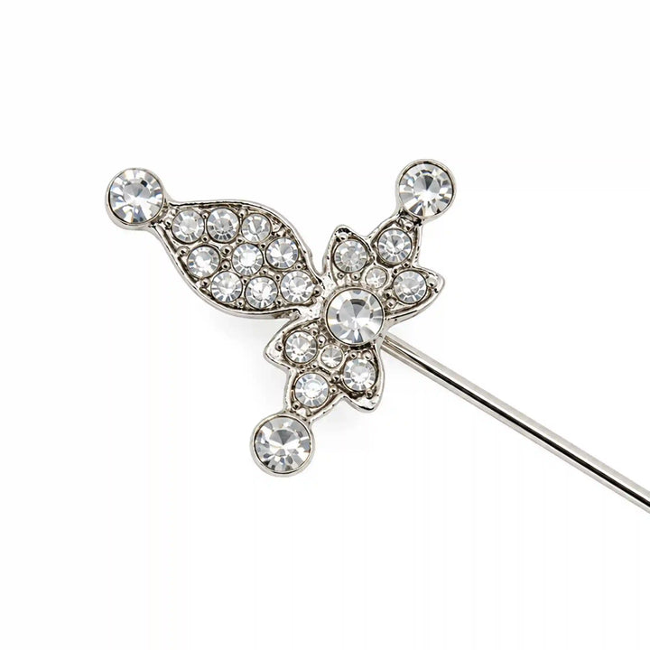 ANI Accessories sword brooch pin rhinestone end cap, close-up with white color background 