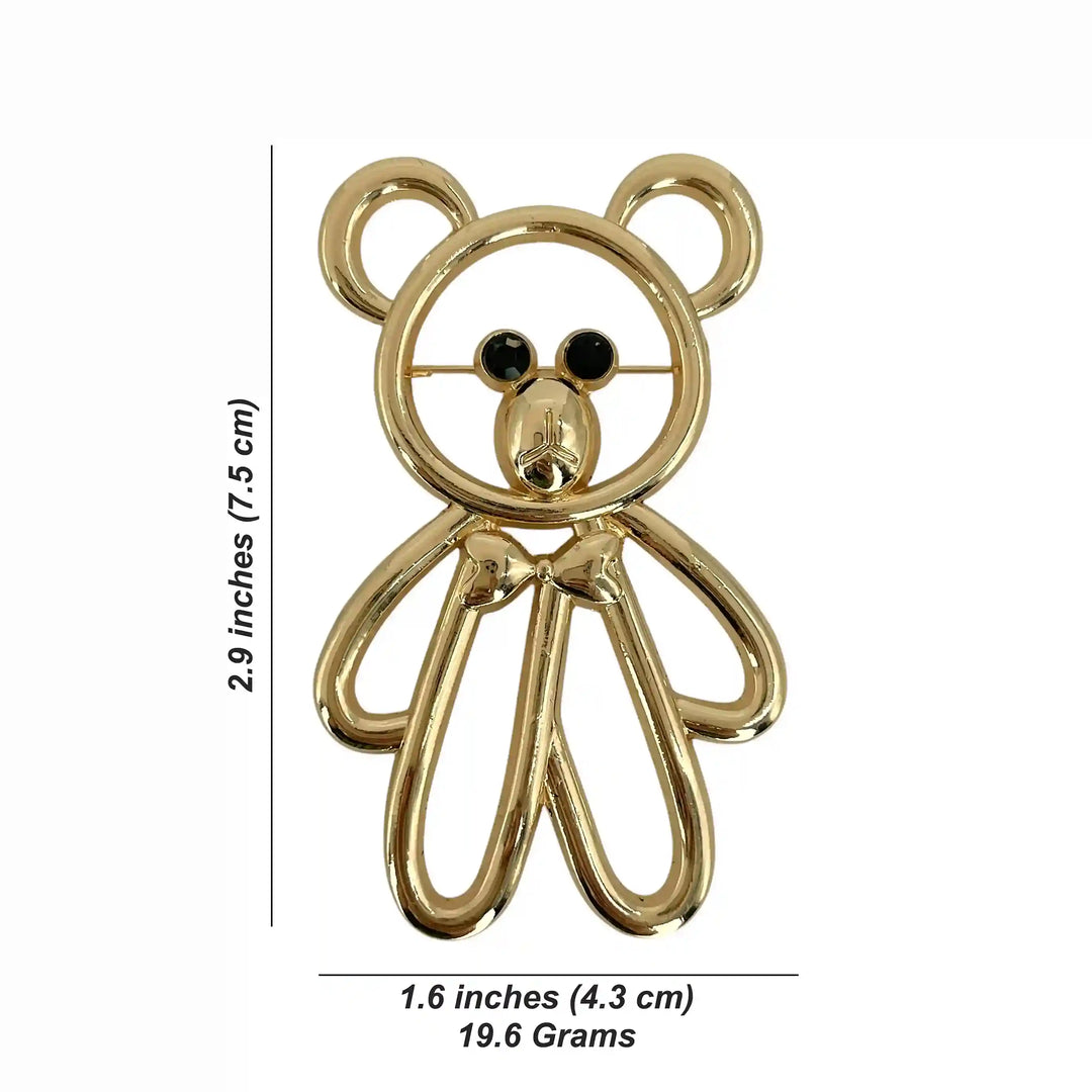 ANI Accessories teddy bear pin brooch size chart: 7.5 x 4.3 cm (2.9 x 1.6 inches), 19.6 grams with white color background 