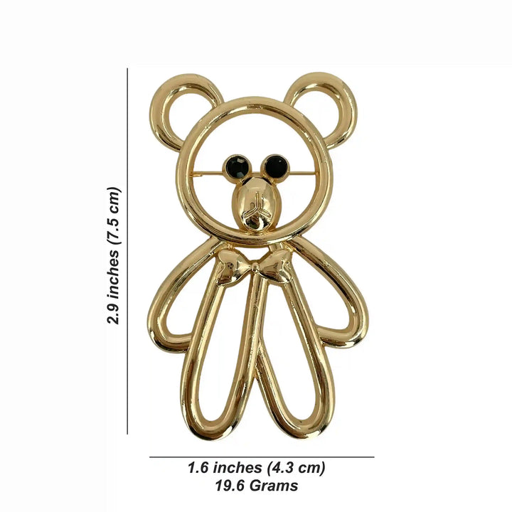 ANI Accessories teddy bear pin brooch size chart: 7.5 x 4.3 cm (2.9 x 1.6 inches), 19.6 grams with white color background 