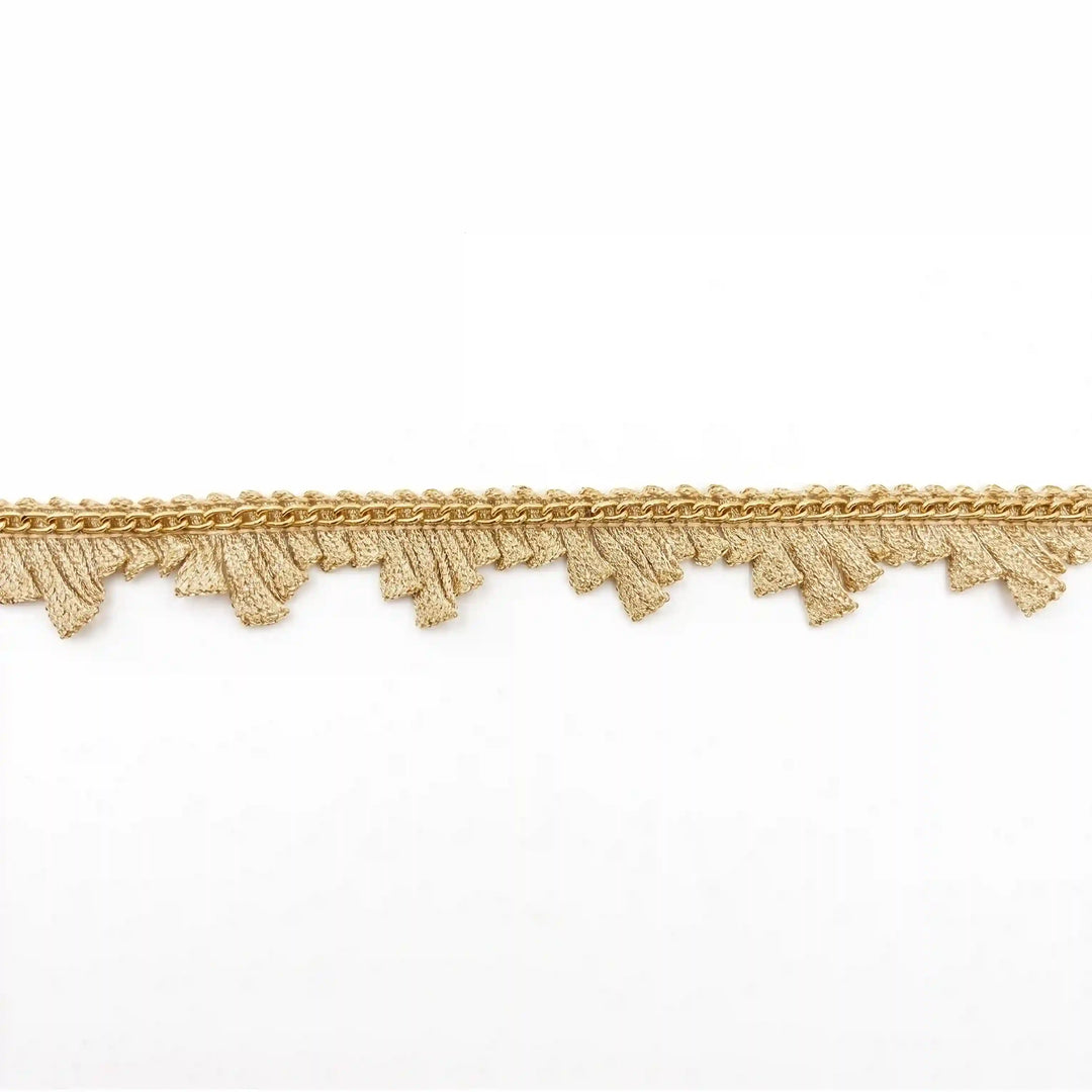 ANI Accessories thin gold lace border laid flat on white background 