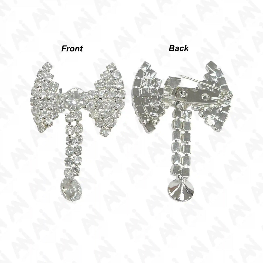 Unisex Rhine Stone Bow Brooch for Occasion featuring sparkly rhinestones on front and secure clasp on back