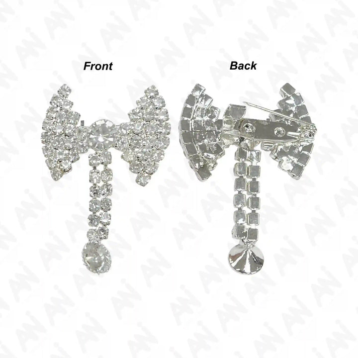 Unisex Rhine Stone Bow Brooch for Occasion featuring sparkly rhinestones on front and secure clasp on back