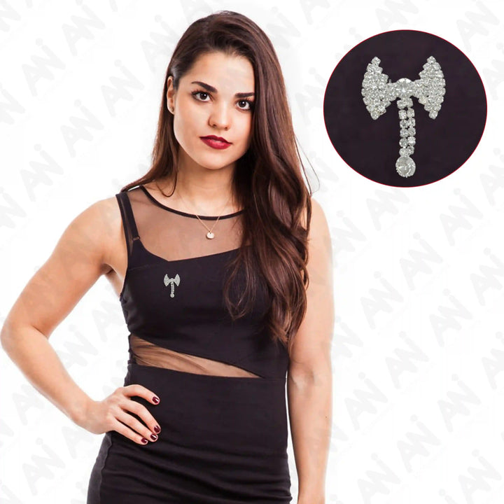 Unisex Rhine Stone Bow Brooch for Occasion, sparkling accessory showcasing elegant design on a model's outfit