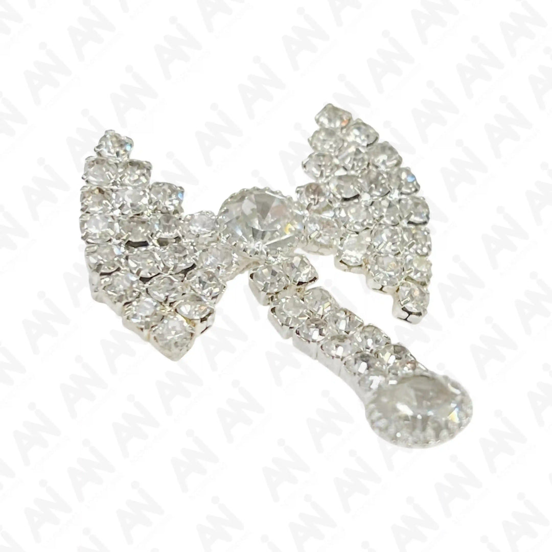Unisex Rhine Stone Bow Brooch for Occasion in Silver with Sparkling Rhinestones
