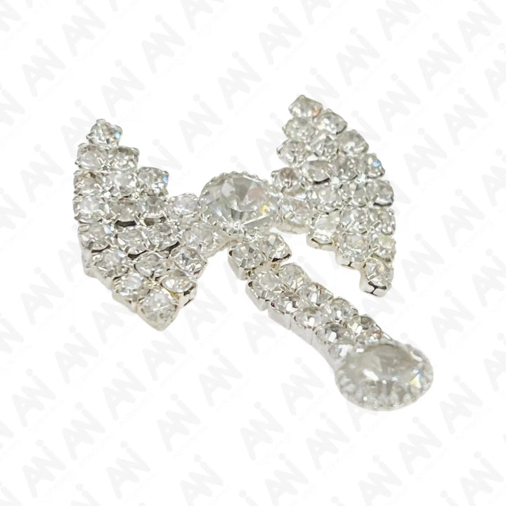 Unisex Rhine Stone Bow Brooch for Occasion in Silver with Sparkling Rhinestones