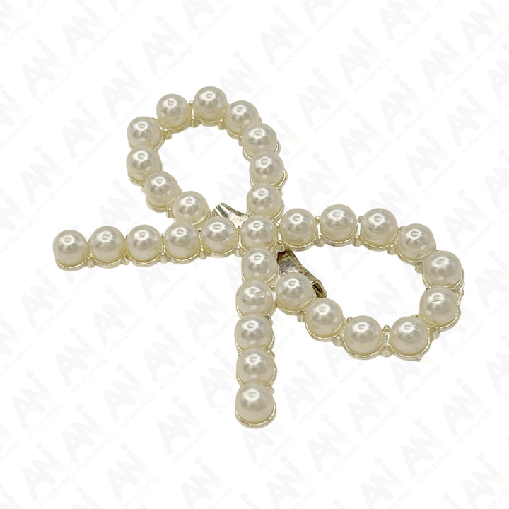 Elegant Bow Pearl Brooch for Saree, Hair, Hijab, Bridal & Wedding with intricate pearl detailing