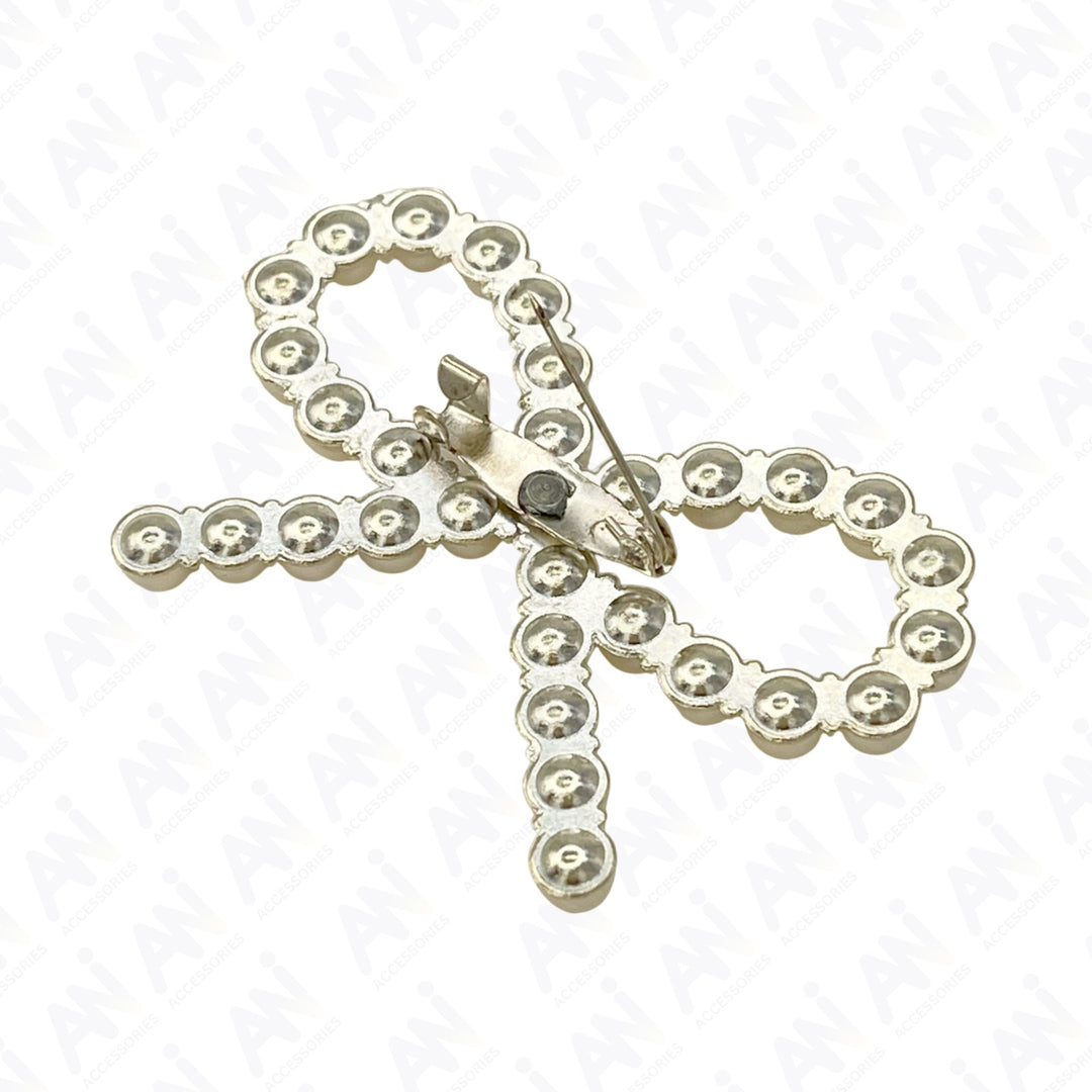 Silver Bow Pearl Brooch for Saree, Hair, Hijab, Bridal & Wedding with a classic design