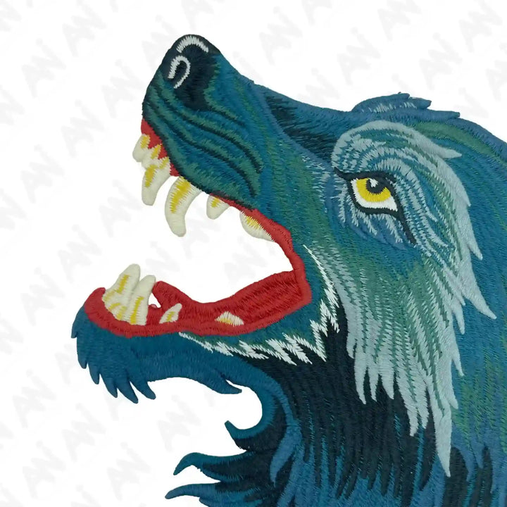 Embroidery Wolf Clothing Patch featuring a detailed wolf face design in vibrant colors