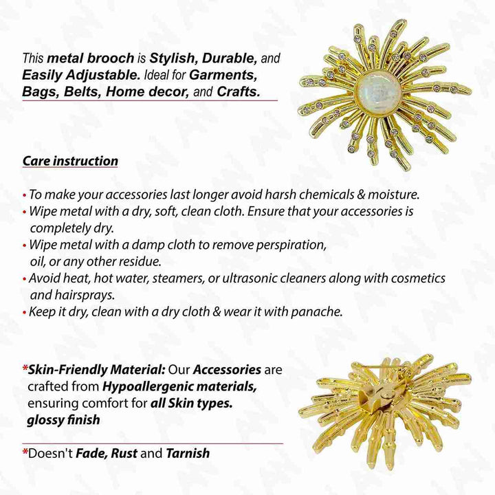 Stylish floral pearl brooch for sarees & outfits with a shiny metallic finish and adjustable design