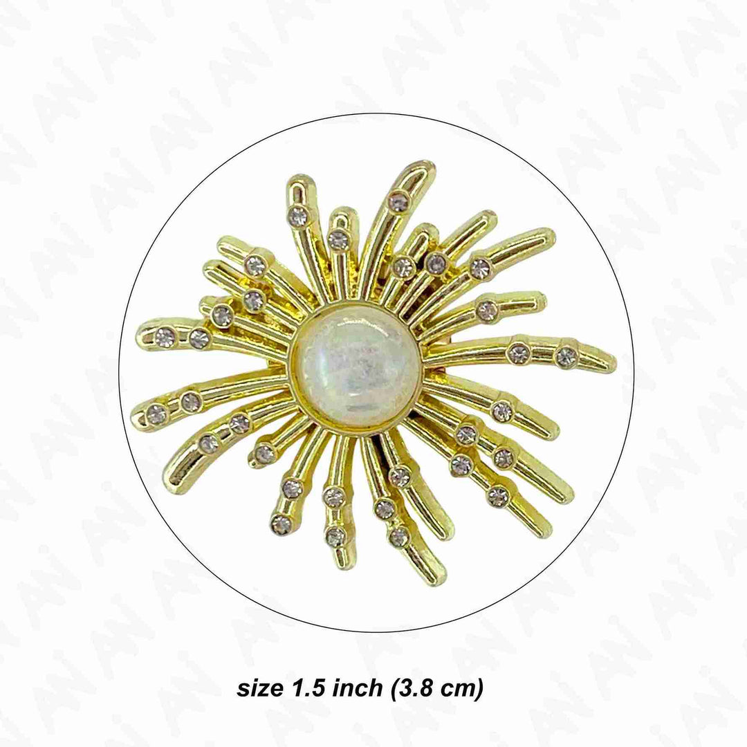 Floral pearl brooch for sarees & outfits featuring a gold design with sparkling accents and a central pearl