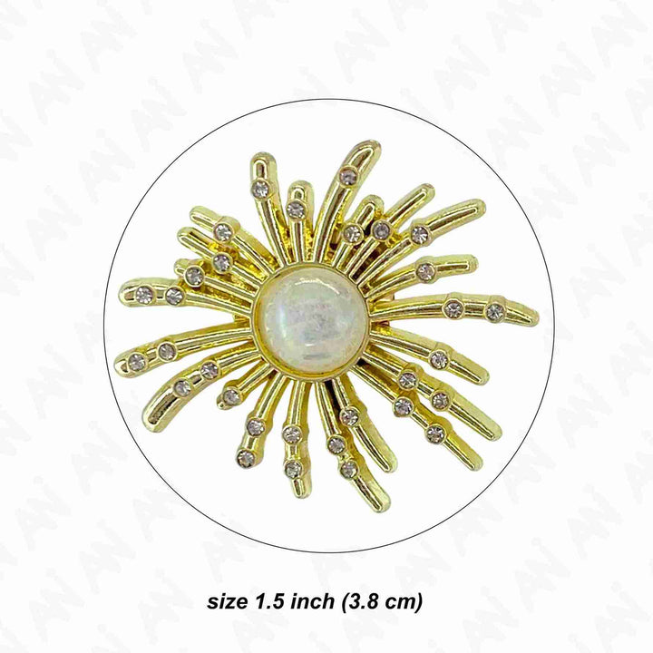 Floral pearl brooch for sarees & outfits featuring a gold design with sparkling accents and a central pearl