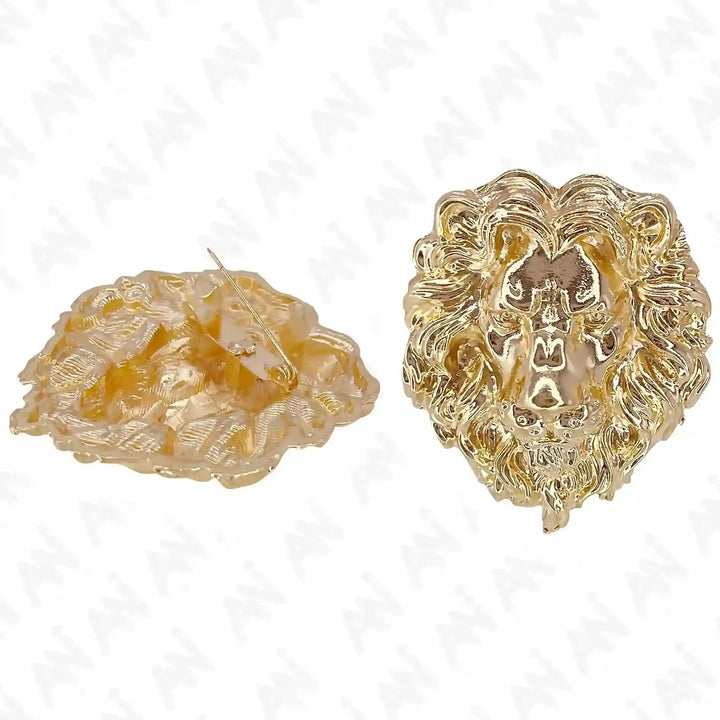 Gold lion brooch by Ani Accessories with detailed lion design and secure backing for stylish wear