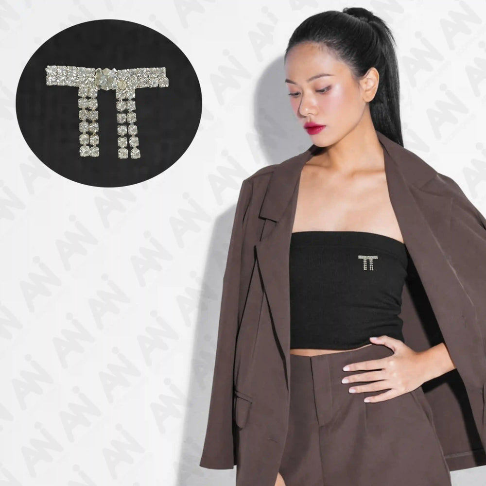 Gold & Silver Rhine Brooch for Women's Outfit worn with a stylish black top and blazer