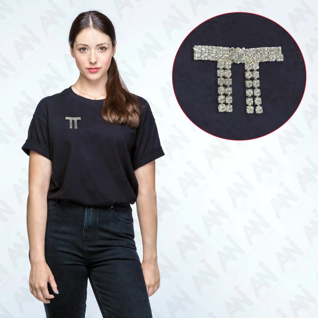 Gold & Silver Rhine Brooch for Women's Outfit displayed on a stylish black t-shirt.