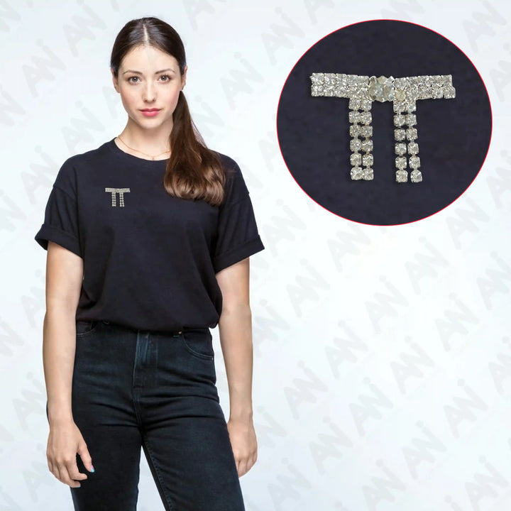 Gold & Silver Rhine Brooch for Women's Outfit displayed on a stylish black t-shirt.