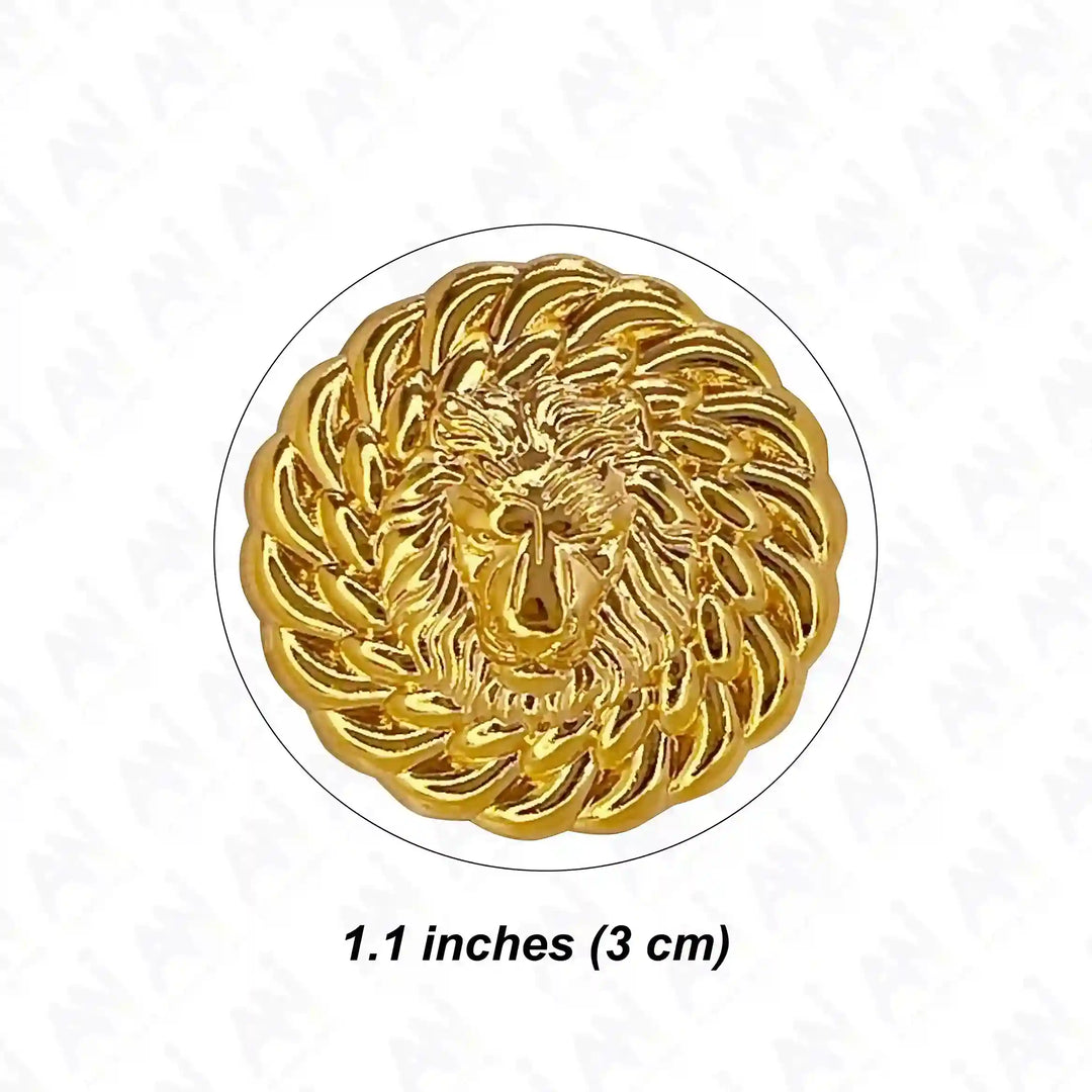 Lion head gold brooch with intricate detailing, 1.1 inches in diameter for stylish accessories
