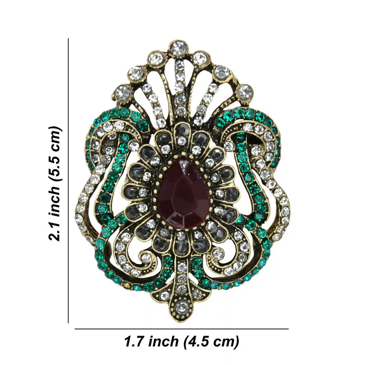 ANI Accessories Victorian rhinestone brooch size chart: 5.5 x 4.5 cm (2.1 x 1.7 inches) with white color background 