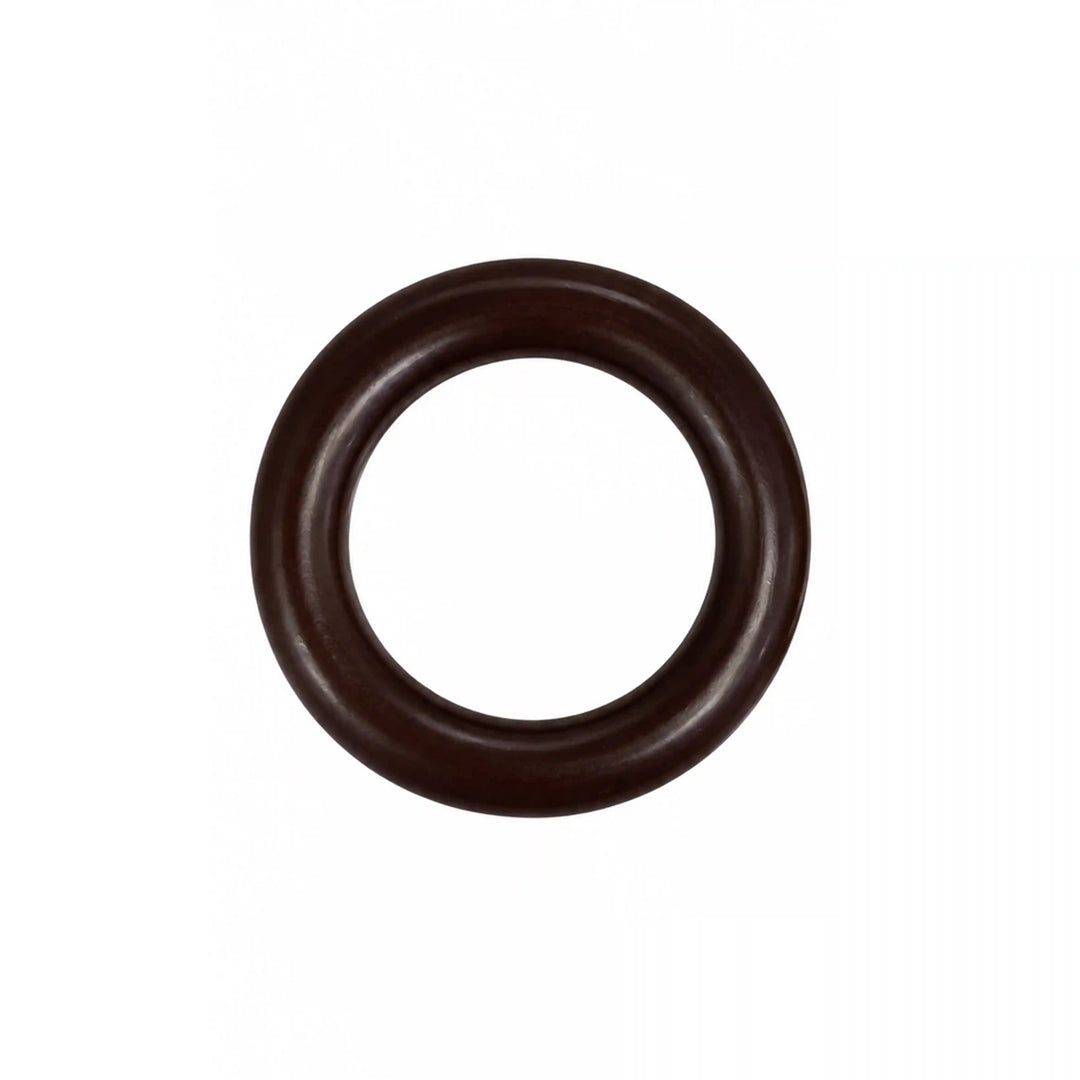 ANI Accessories dark walnut brown wooden O-ring buckle with smooth polished finish, front view on white background 