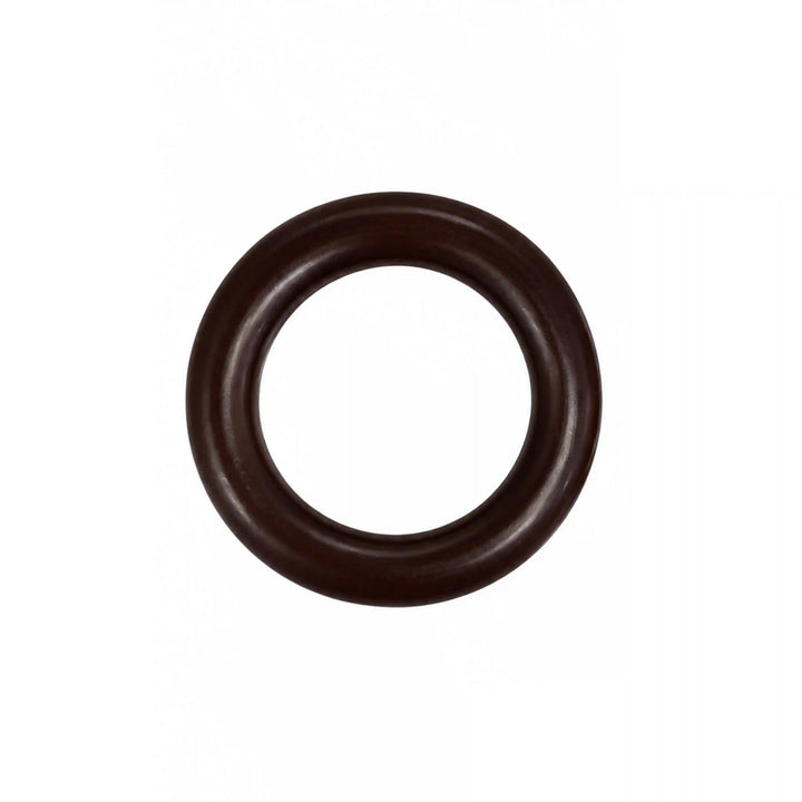 ANI Accessories dark walnut brown wooden O-ring buckle with smooth polished finish, front view on white background 