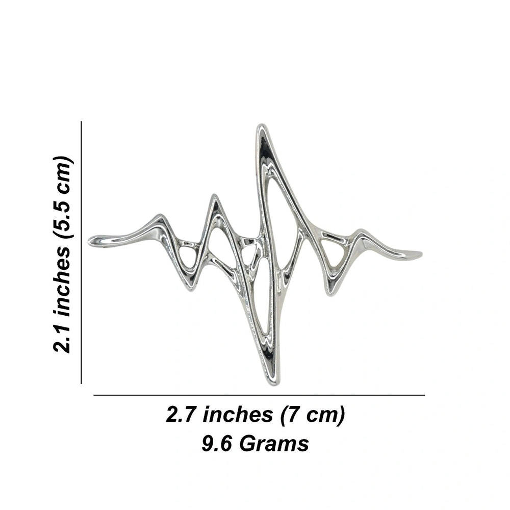 ANI Accessories wave design brooch size chart: 7 x 5.5 cm (2.7 x 2.1 inches), 9.6 grams with white color background 