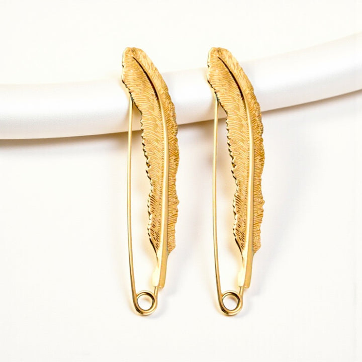 Feather Style Safety Pin Brooch