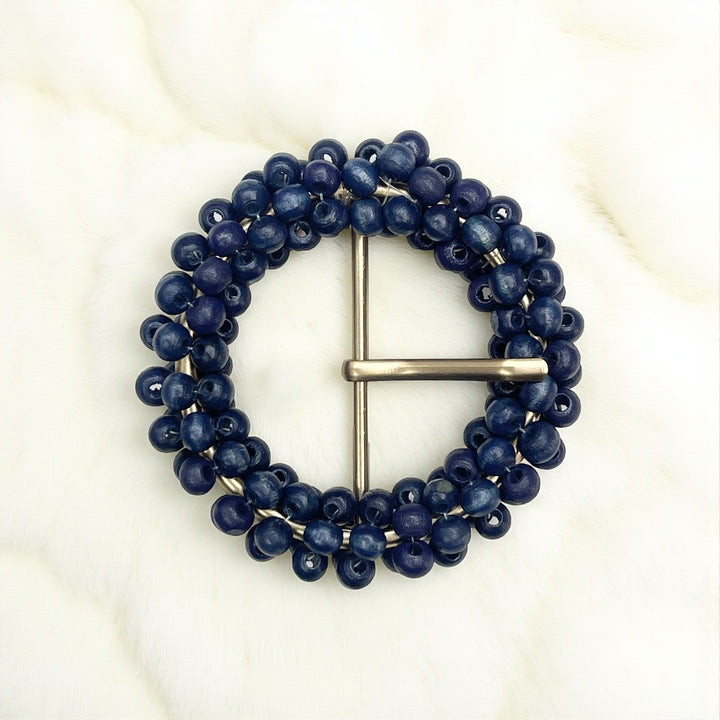 Prong  Cream Wooden Beaded  raffia Circle Buckle