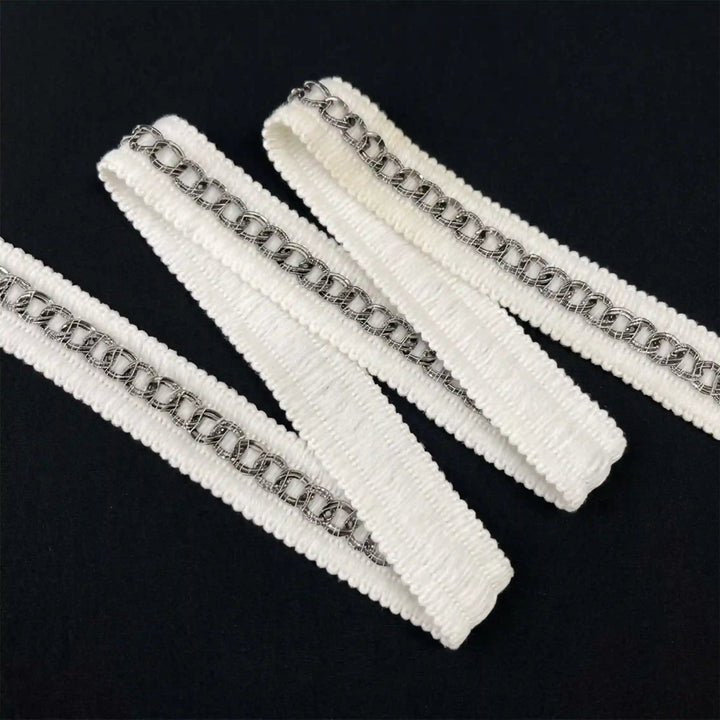 ANI Accessories white and silver chain trim folded in a zigzag with white color background 