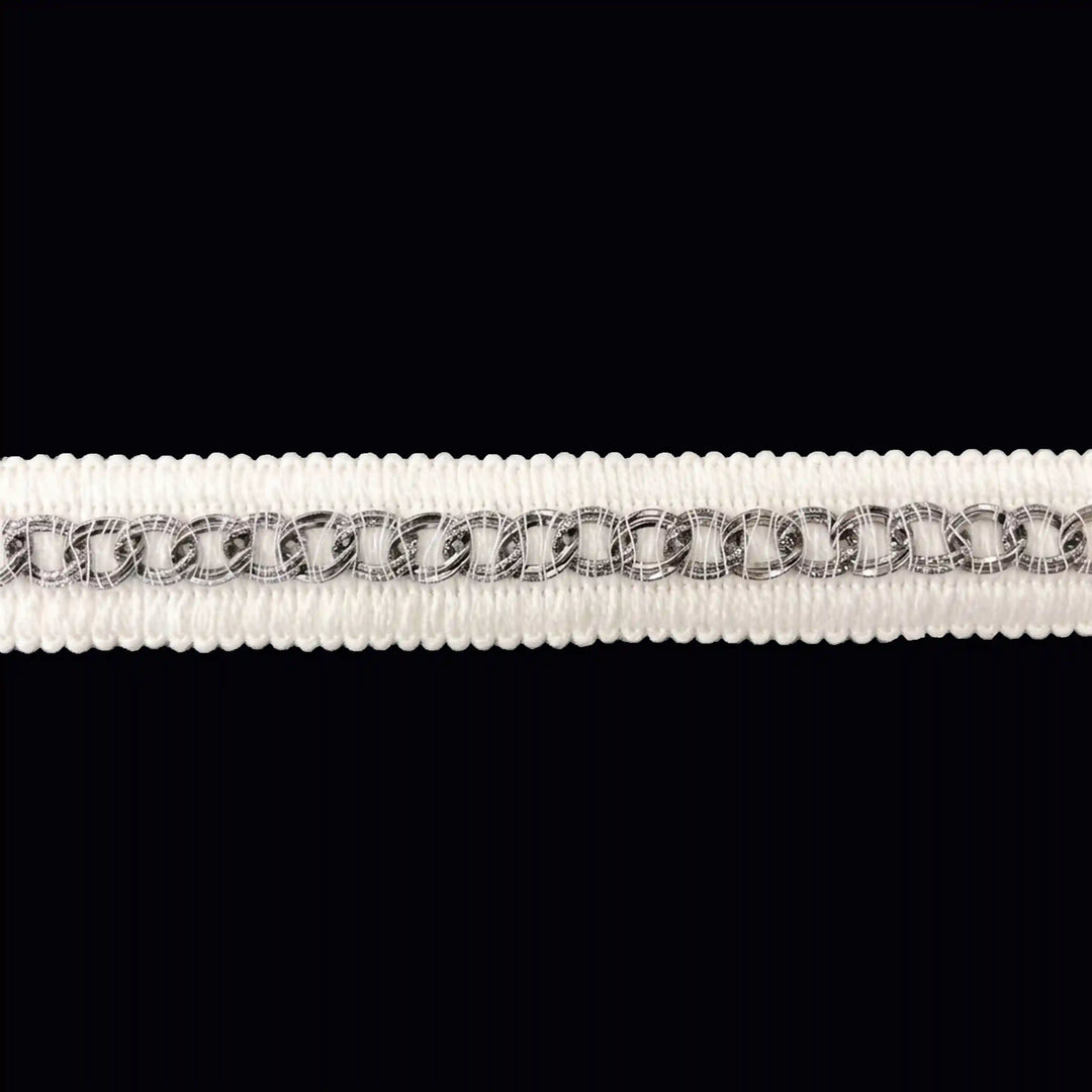 ANI Accessories white braided lace with silver chain laid flat with white color background 