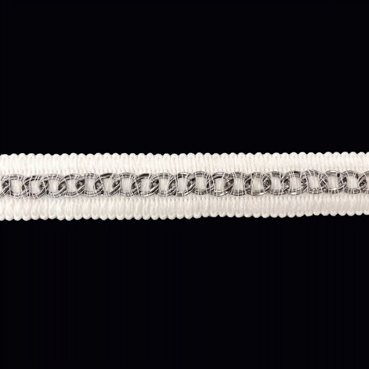 ANI Accessories white braided lace with silver chain laid flat with white color background 