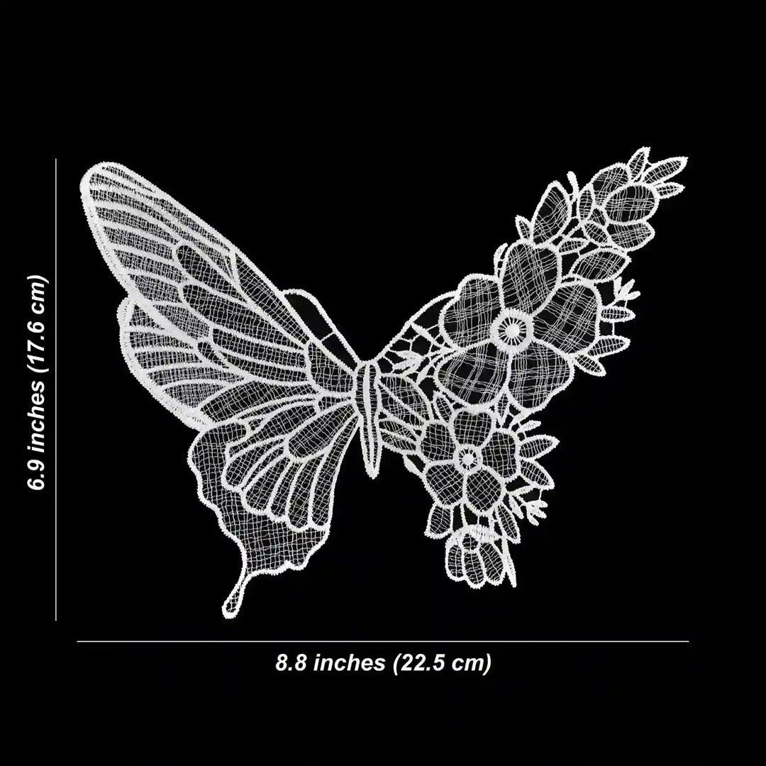ANI Accessories white butterfly patch size: 8.8 inches wide and 6.9 inches high 