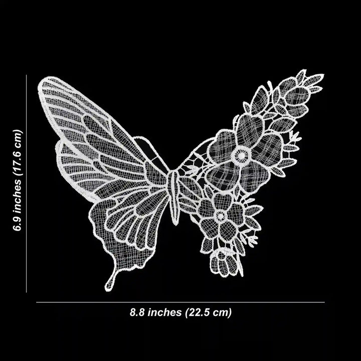 ANI Accessories white butterfly patch size: 8.8 inches wide and 6.9 inches high 
