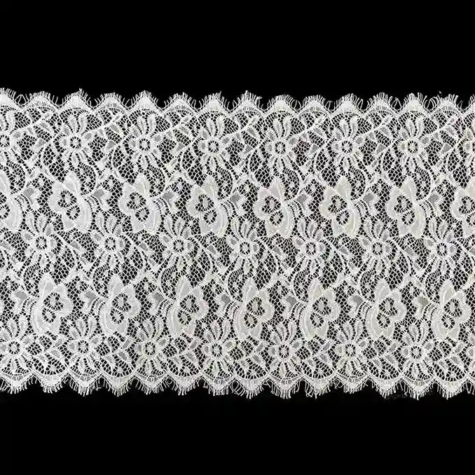 ANI Accessories white Chantilly lace border with eyelash scallops on both edges, 32.5 cm wide with black color background 