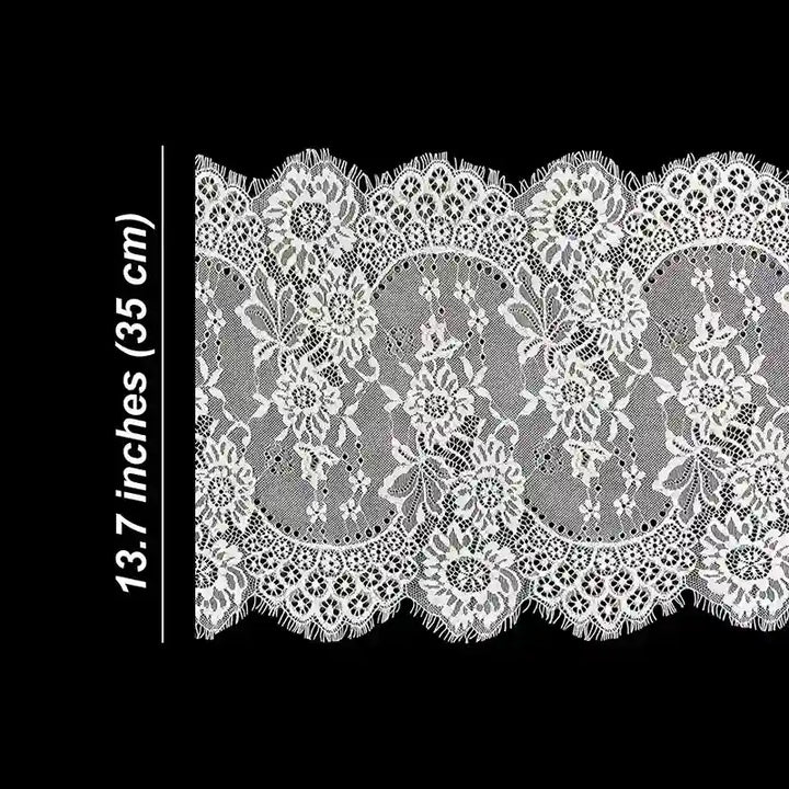 ANI Accessories white Chantilly lace size chart showing 13.7 inch (35 cm) width with black color background 