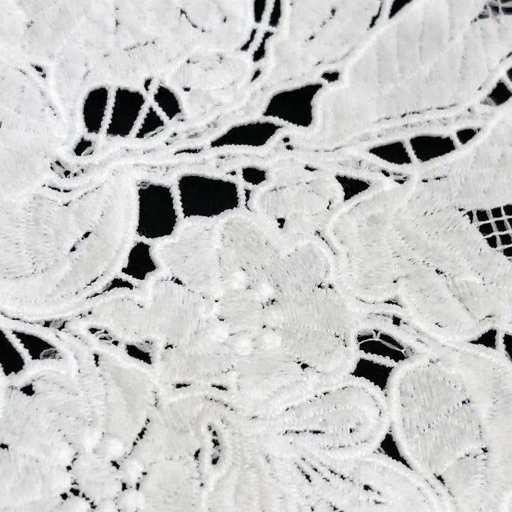 ANI Accessories white floral lace close-up of raised flower and leaf motifs with open-work cut-outs 