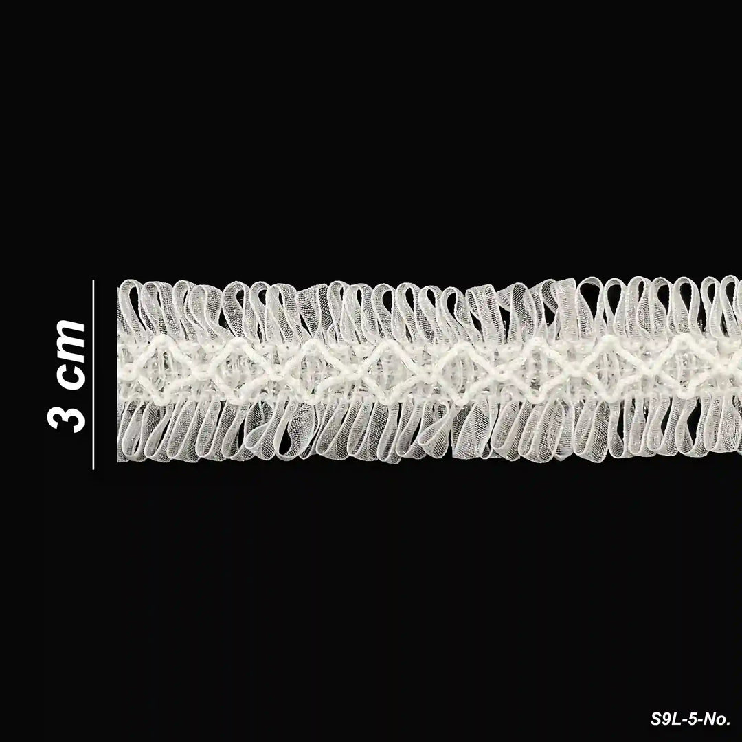 ANI Accessories white fringe lace size chart showing 3 cm width with black color background 