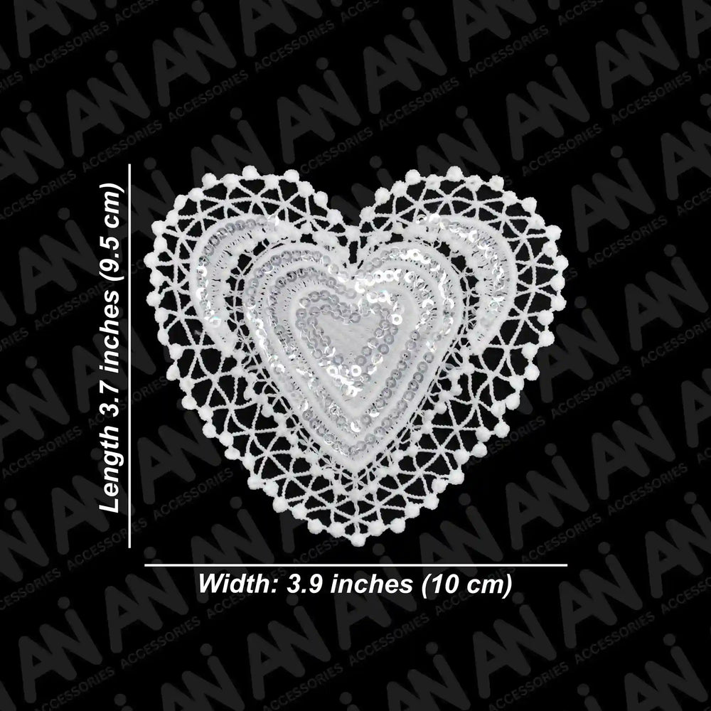 ANI Accessories white heart patch size chart: 3.7 x 3.9 inches (9.5 x 10 cm) 