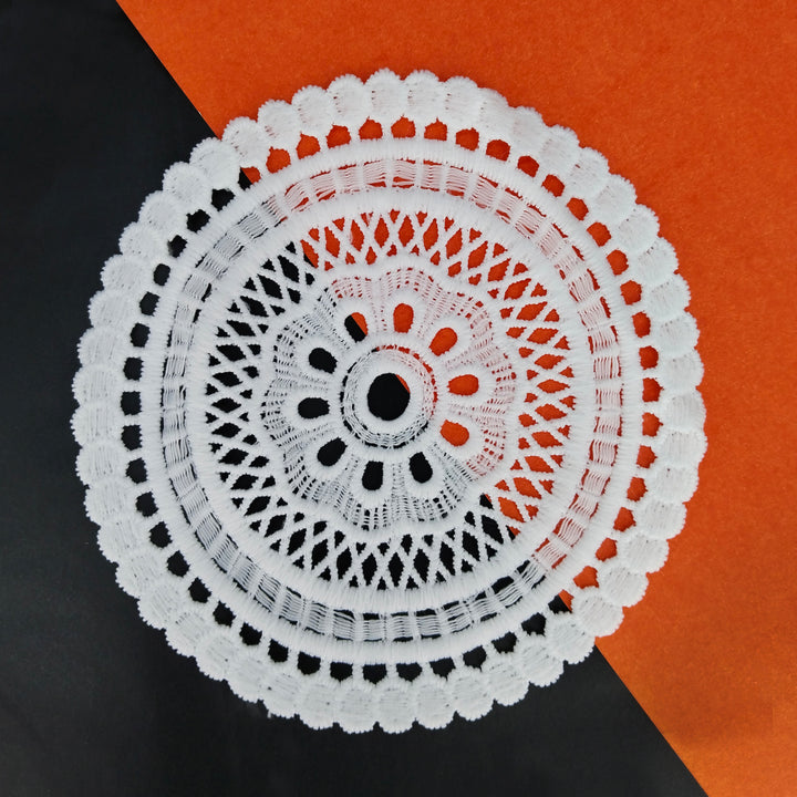 ANI Accessories white round mandala patch for clothes on a black and orange background 