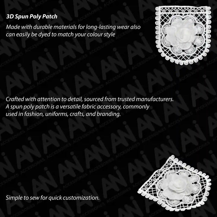 ANI Accessories front, back and side views of white spun poly rose patch 