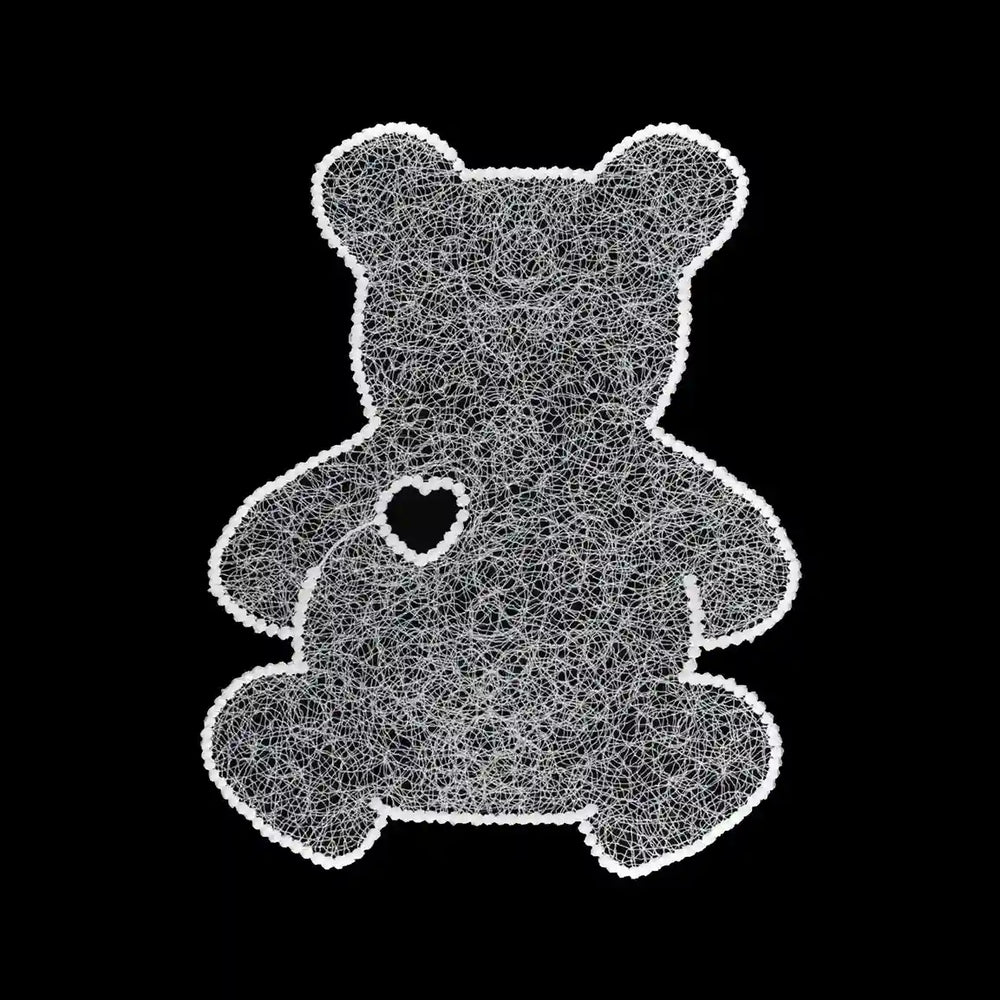 ANI Accessories white teddy bear patch with scalloped outline, full view on black 