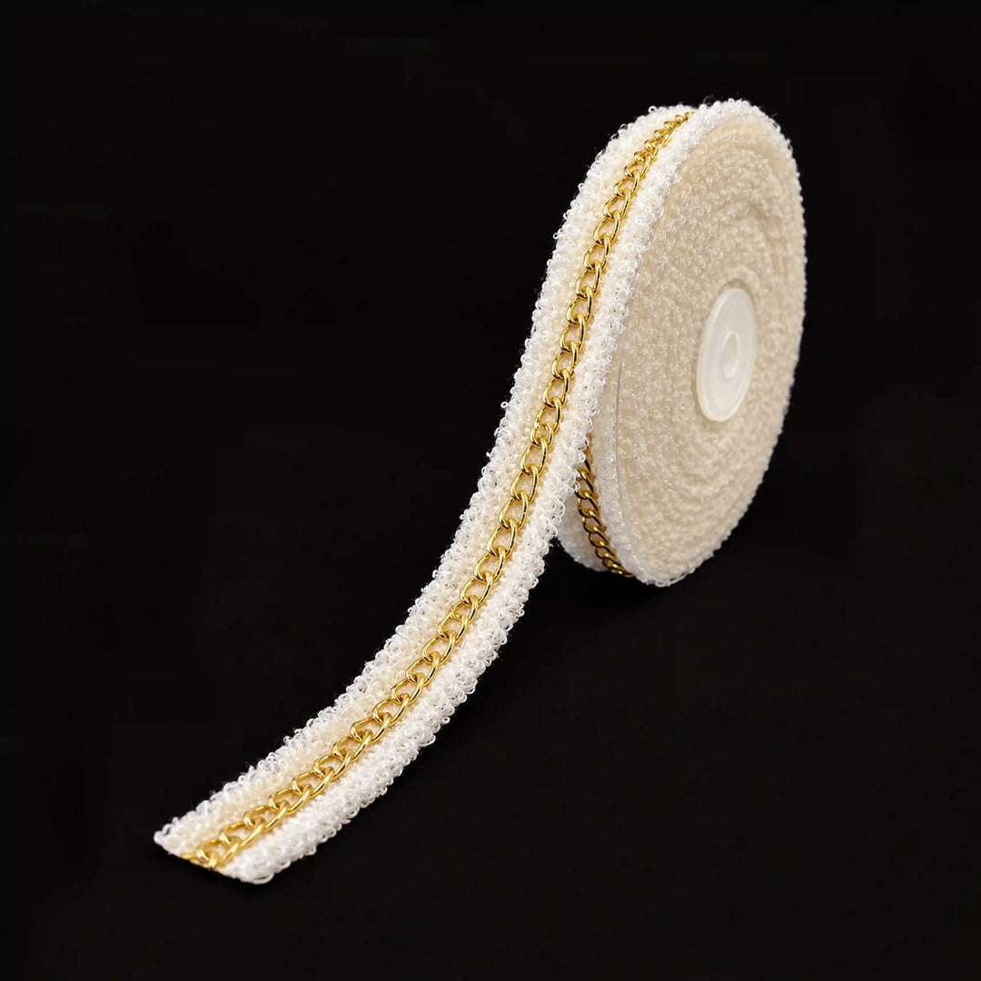 ANI Accessories white tweed golden chain lace on a roll, 2 cm wide 