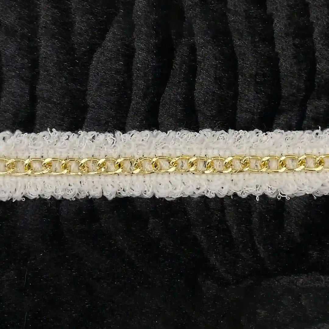 ANI Accessories white tweed golden chain lace laid flat 