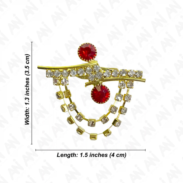 Ani Accessories women's stylish brooches featuring red stones and a shimmering gold design