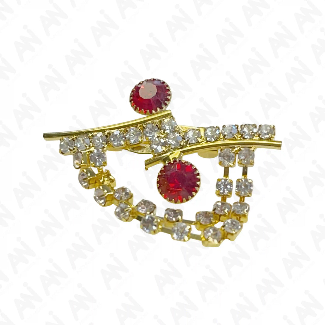 Gold Women's Stylish Brooches with Red Gems and Clear Rhinestones for Elegant Accessories
