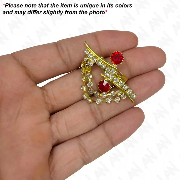 Gold and red women's stylish brooches with sparkling rhinestones for elegant outfits
