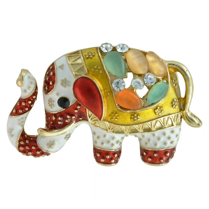 ANI Accessories yellow enamel elephant brooch with red ear and cat-eye stones 