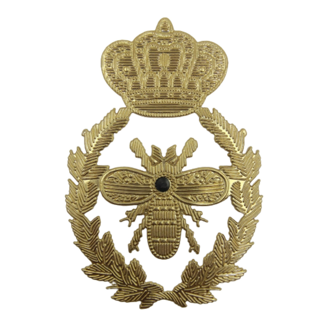 Crown Gold Bee iron-on patch by Ani Accessories, Zardosi-inspired metallic-thread style patch for jackets, bags, and DIY fashion