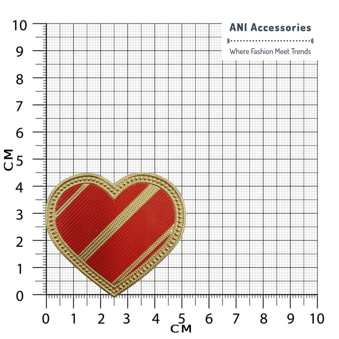 Heart Zardosi inspired iron on patch measurement chart by Ani Accessories