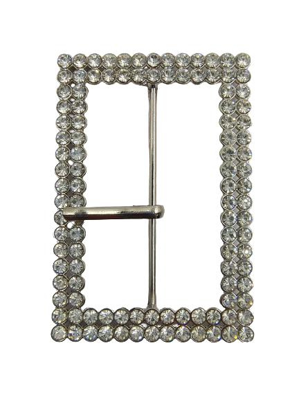 Shiny Rhinestone Prong Silver Metal Buckle