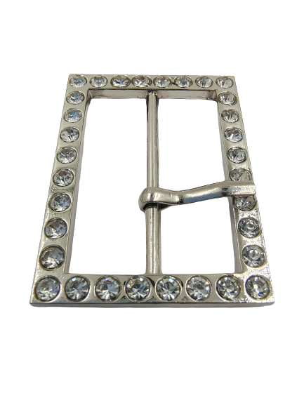 Prong Shiny Rhinestone Silver Buckle